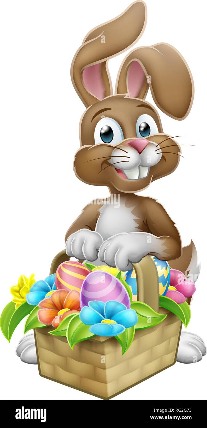 Easter Bunny Rabbit Eggs Hunt Basket Cartoon Stock Vector Image & Art ...