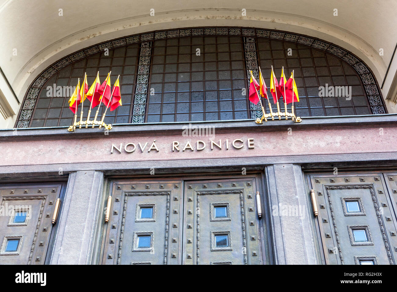 Art Nouveau  portal, New City Hall on Virgin Mary Square, Old Town, Prague, Czech Republic Stock Photo