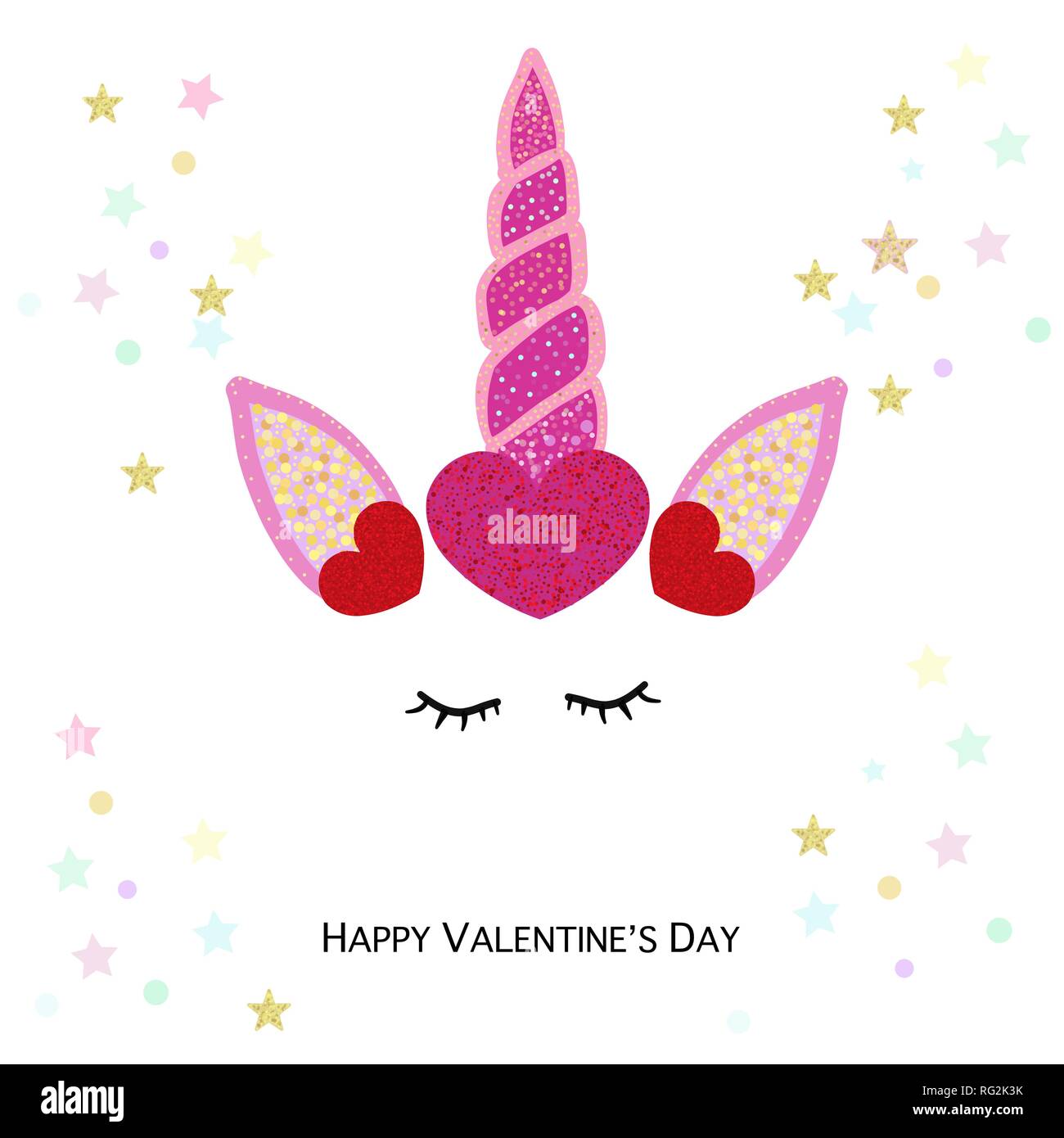 Magical unicorn valentine's day. Happy Valentine's day greeting card ...
