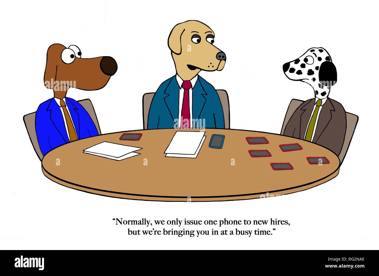 Dalmation receives many phones to communicate Stock Photo