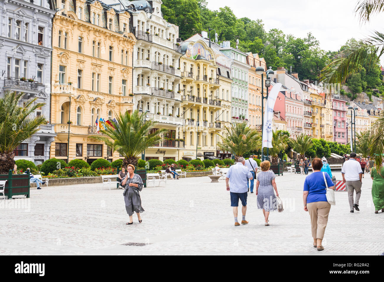 KARLOVY VARY CZECH REPUBLIC JUNE 13 2017 The People Walking On At karlovy-vary-czech-republic-june-13-2017-the-people-walking-on-at