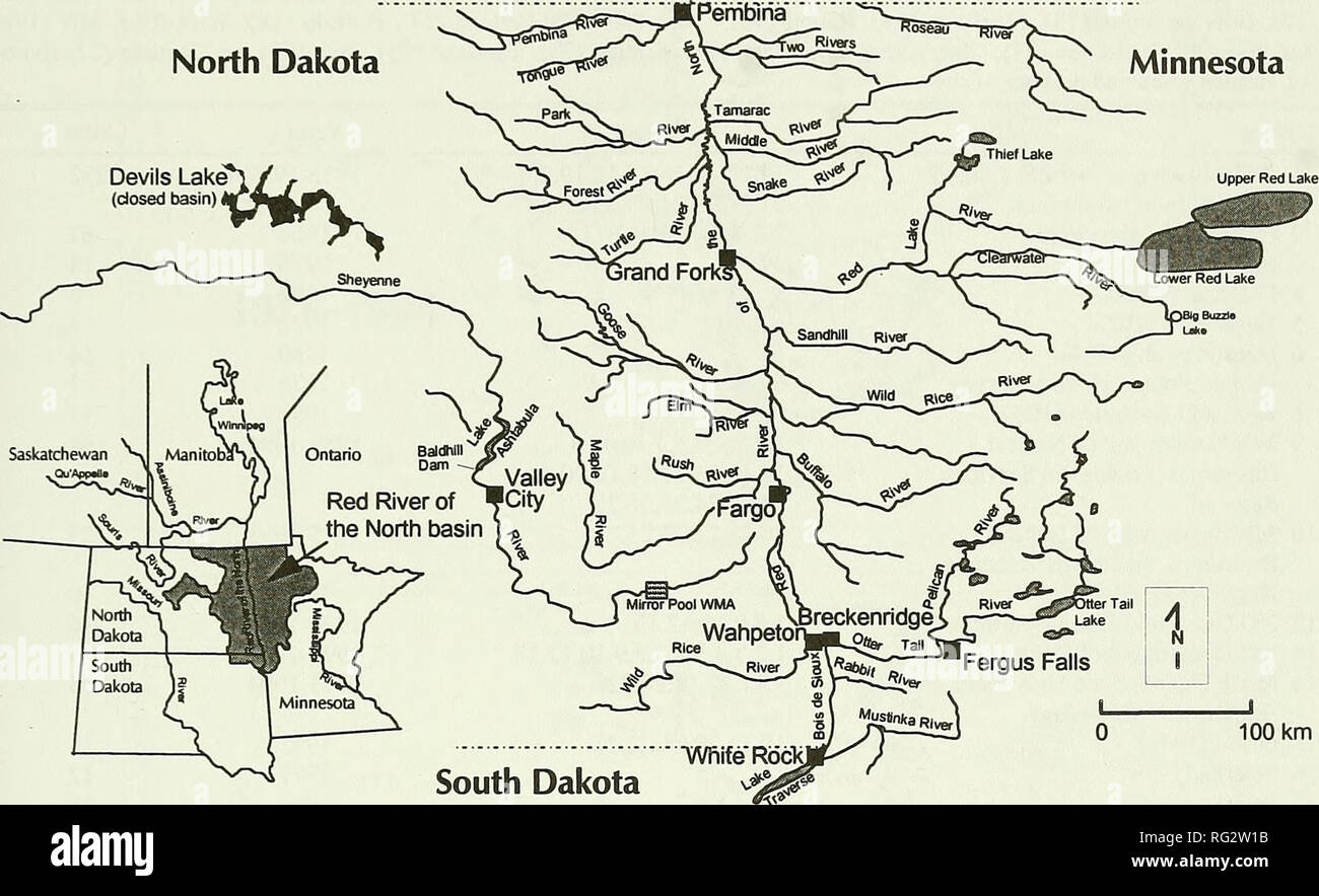 The Canadian Field Naturalist 1998 Koel And Peterka Fishes Of The Red River Of The North 633 Manitoba North Dakota Minnesota 100 Km South Dakota Figure 1 Streams In The Red River