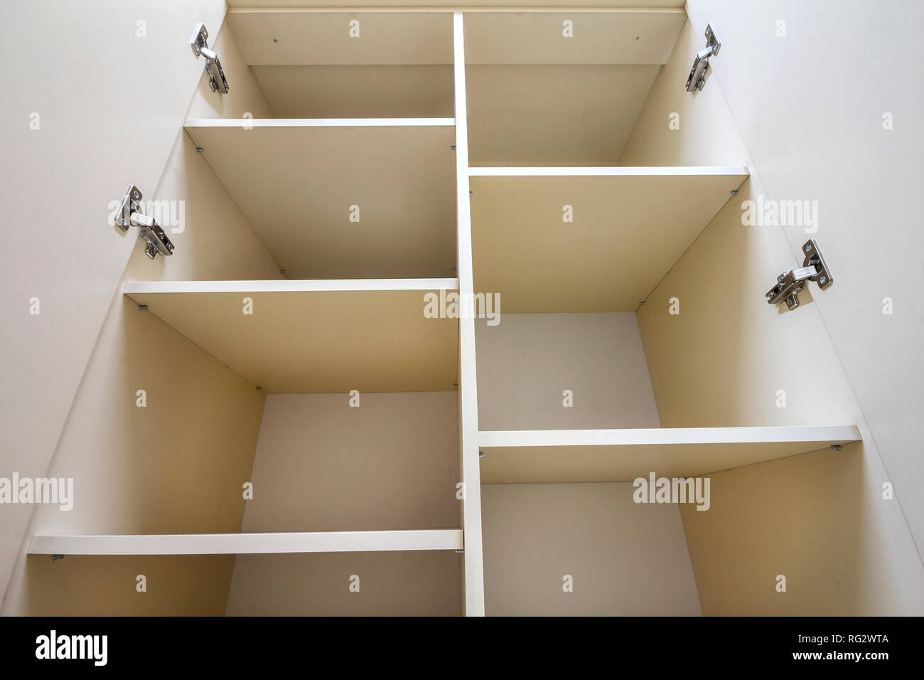 Interior Of White Plastic Cabinet Or Clothing Wardrobe With