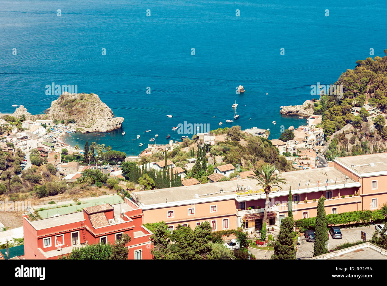 View of the island Isola Bella from Taormina, Sicily, Italy Stock Photo