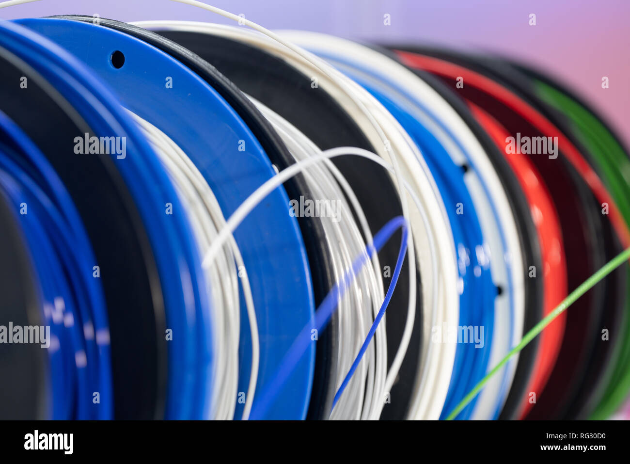 Spools of plastic filaments for 3D Printer Stock Photo
