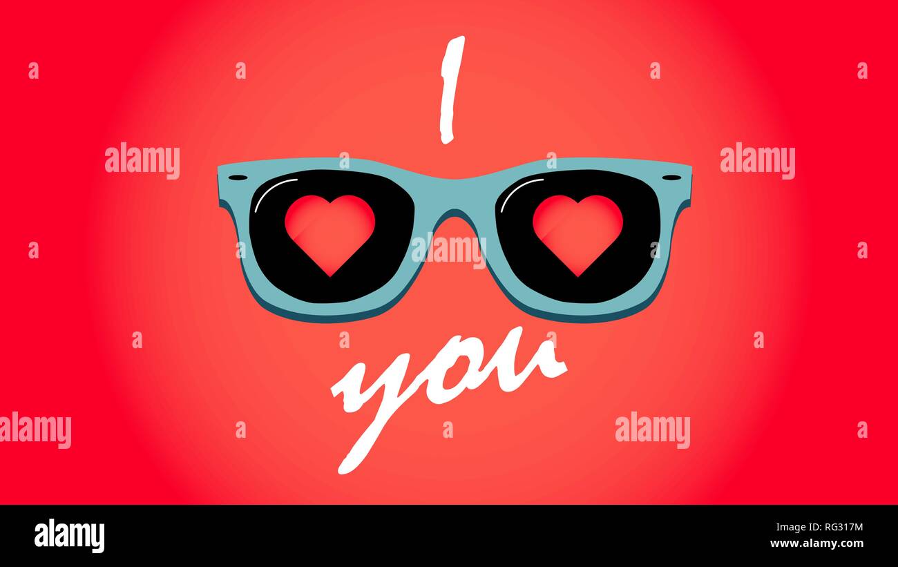 Happy Valentine's Day. Sunglasses with hearts. Love concept. Vector