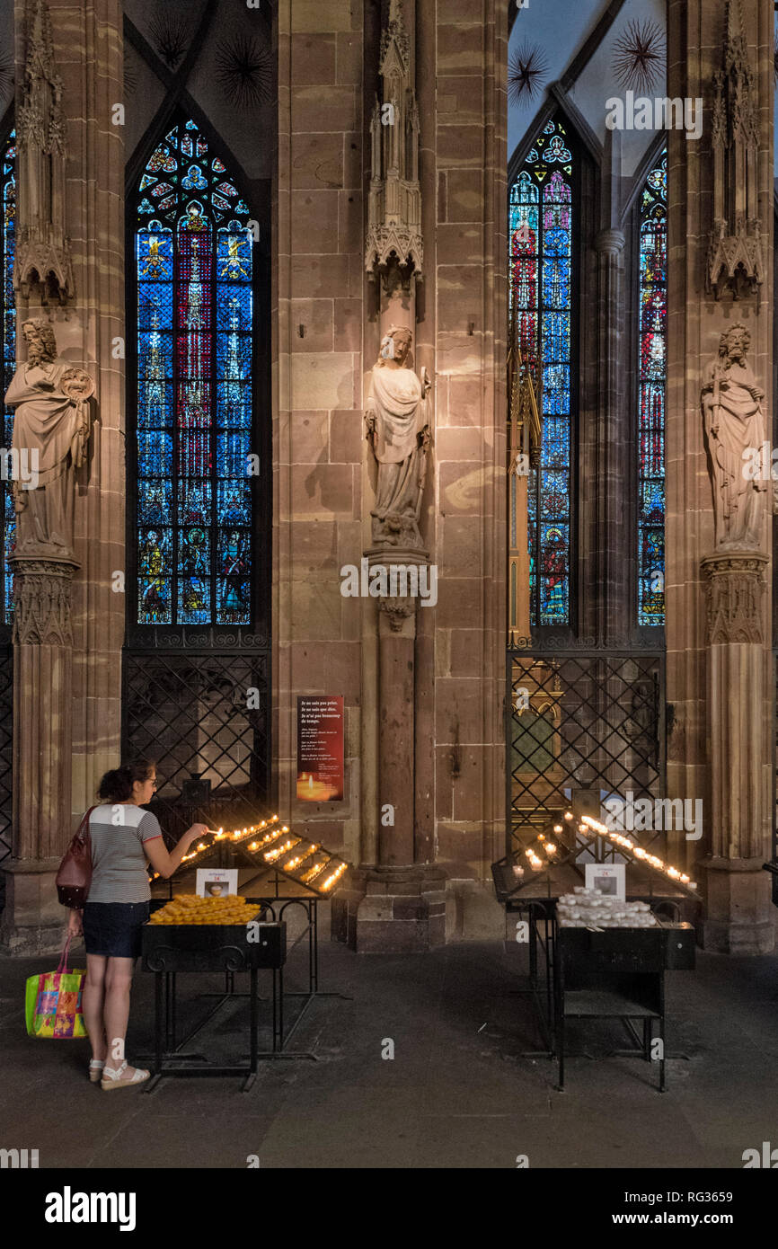 Medieval Stained glass window of the Cathedral of Strasbourg, France Stock Photo