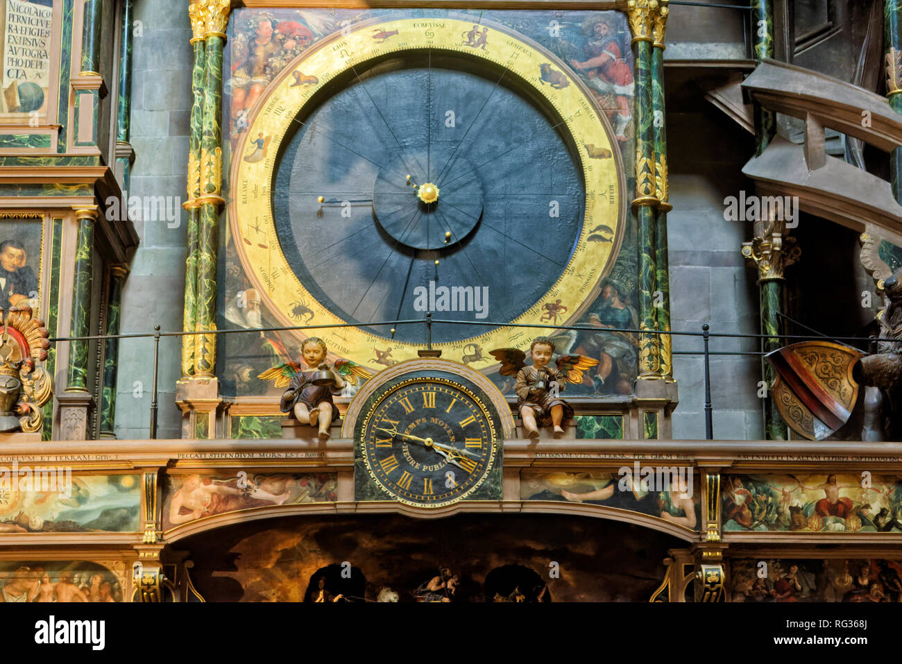 the Orrery of The astronomical clock inside the Cathédrale Notre-Dame in Strasbourg, France Stock Photo