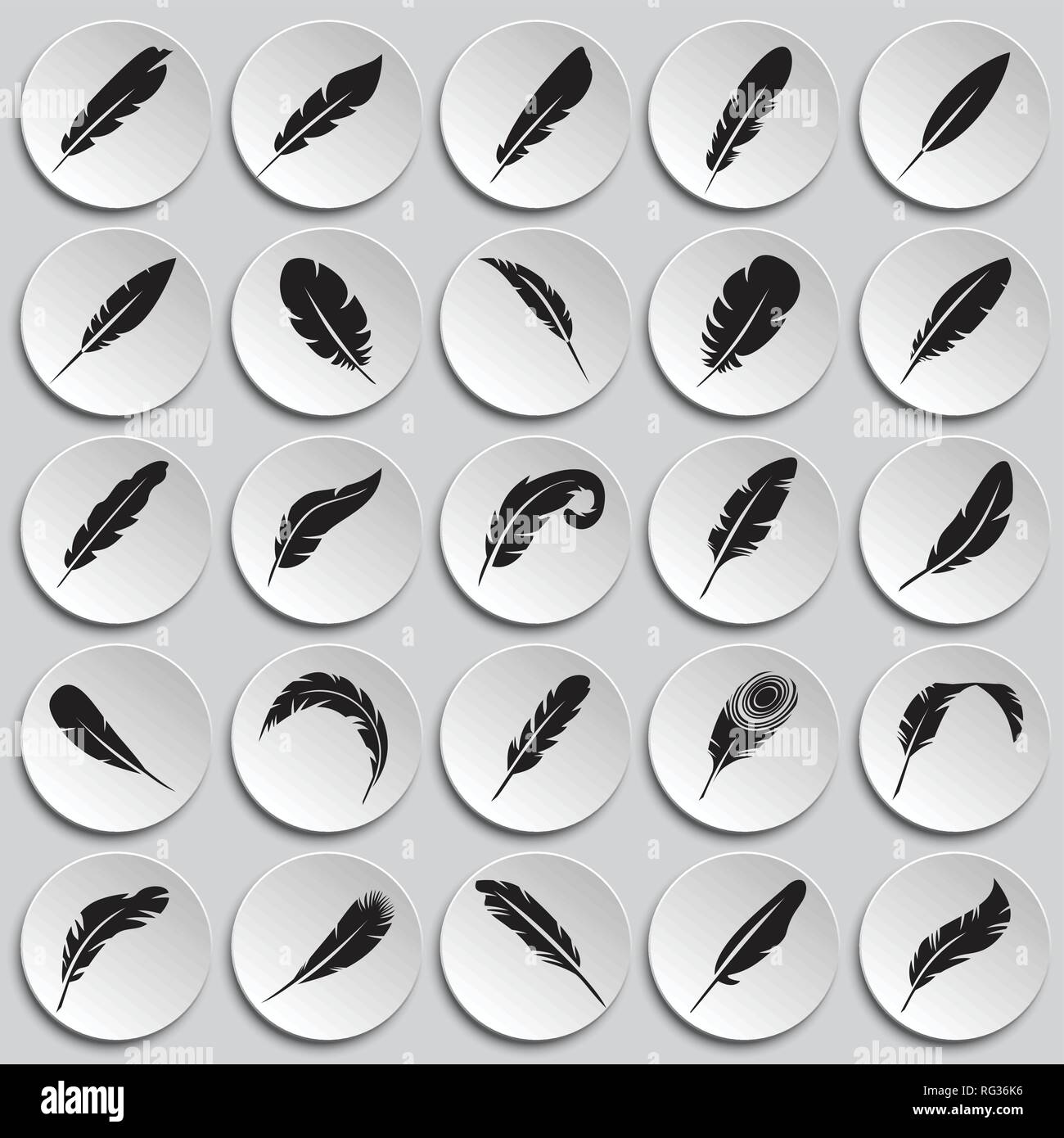 Feather icons set on plates background for graphic and web design, Modern simple vector sign. Internet concept. Trendy symbol for website design web button or mobile app. Stock Vector