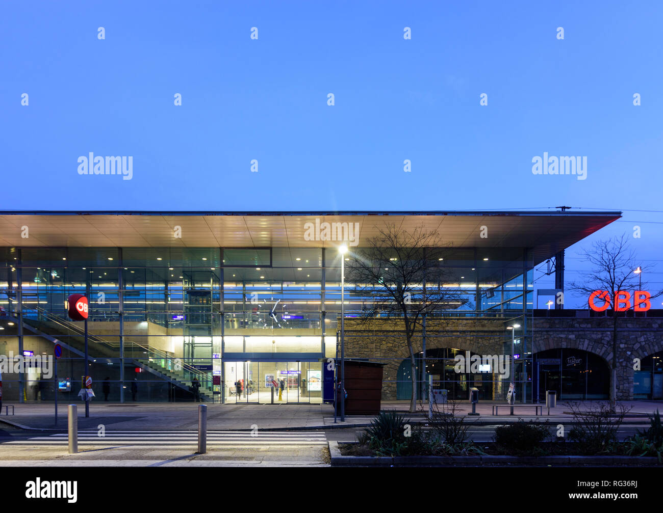 Baden: railway station building of glass, passenger in Wienerwald ...