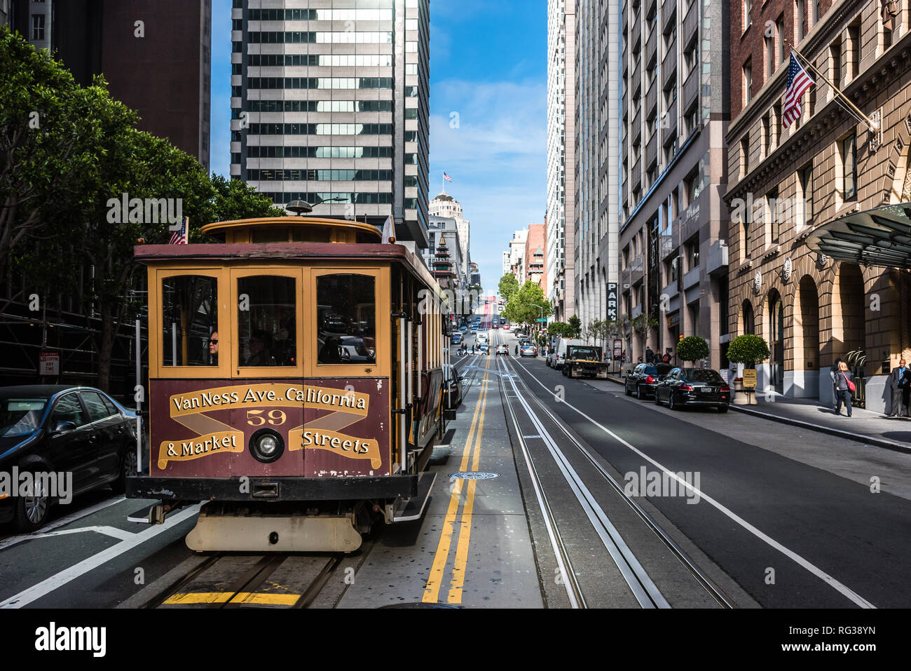 view of the historical cable car in the street of  san franscisco , usa Stock Photo