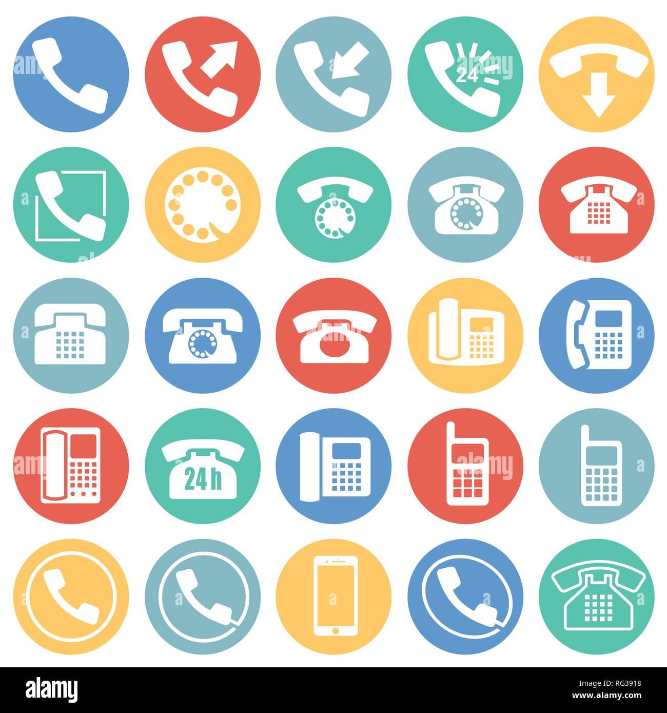 Phone icons set on color circles white background for graphic and web ...