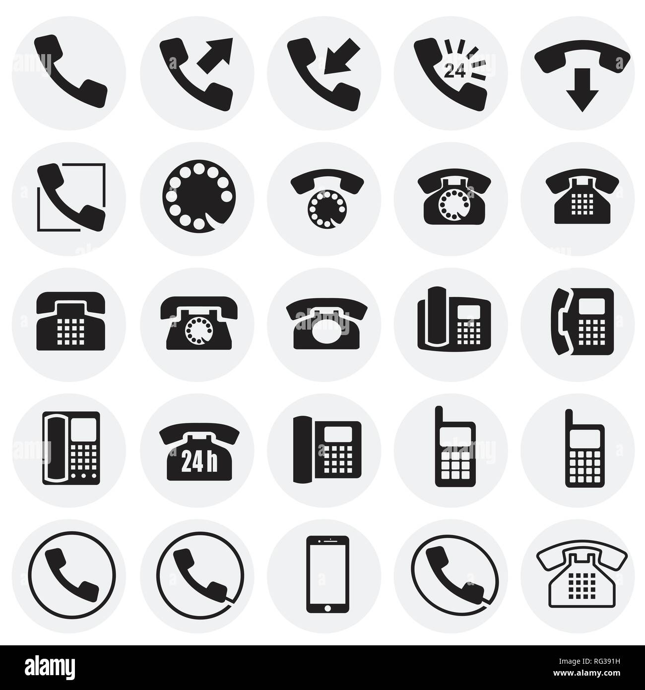 Phone icons set on circles background for graphic and web design ...