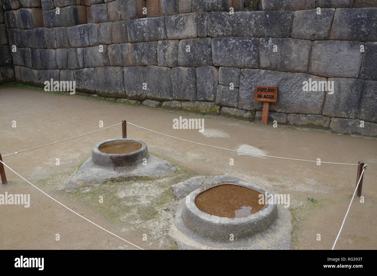 MACHU PICCHU / PERU, August 16, 2018: These water mirrors in Machu Picchu were believed to be used for astronomical investigations Stock Photo