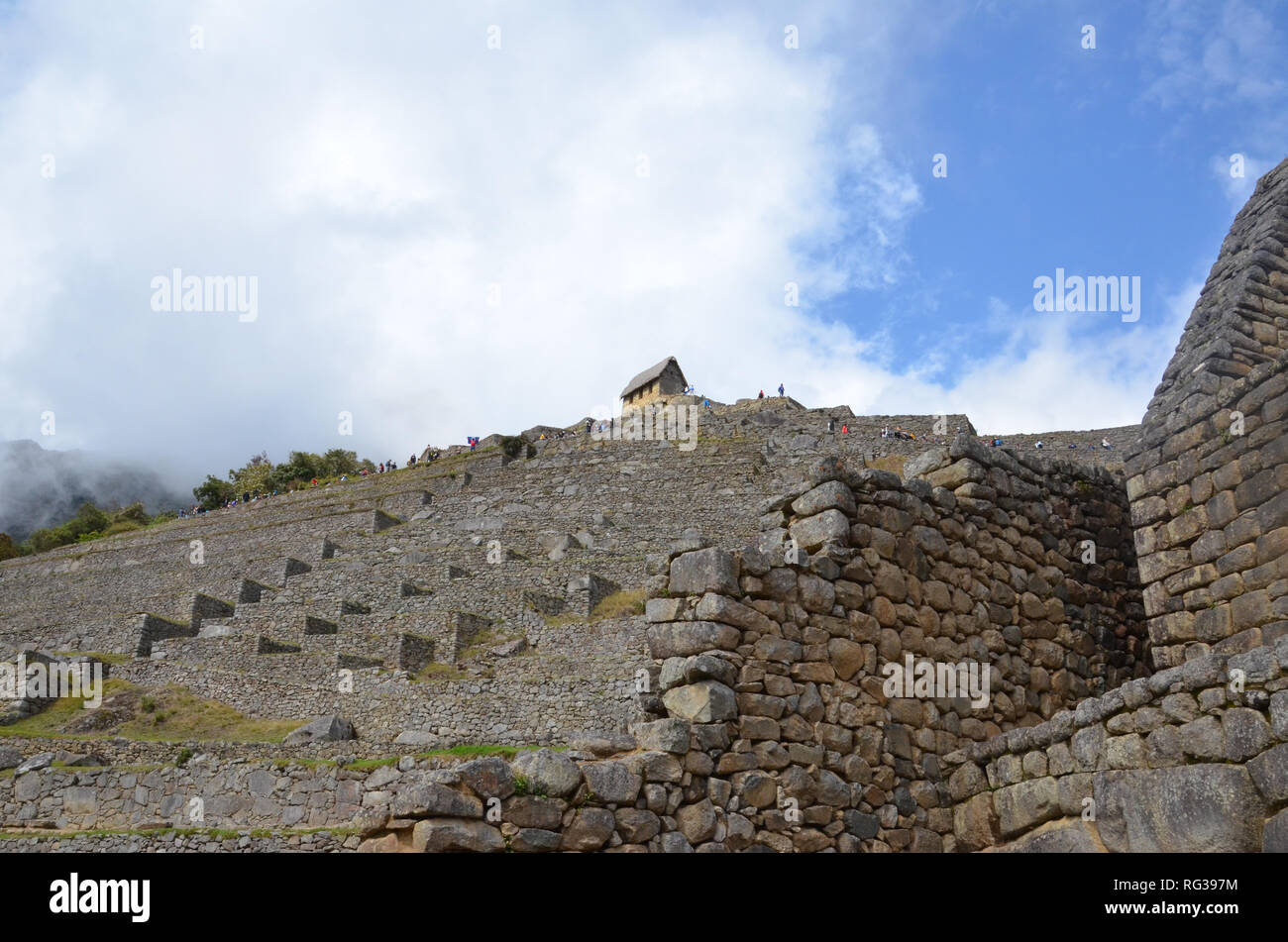 MACHU PICCHU / PERU, August 16, 2018: View up the terraces in the Machu Picchu ruins Stock Photo