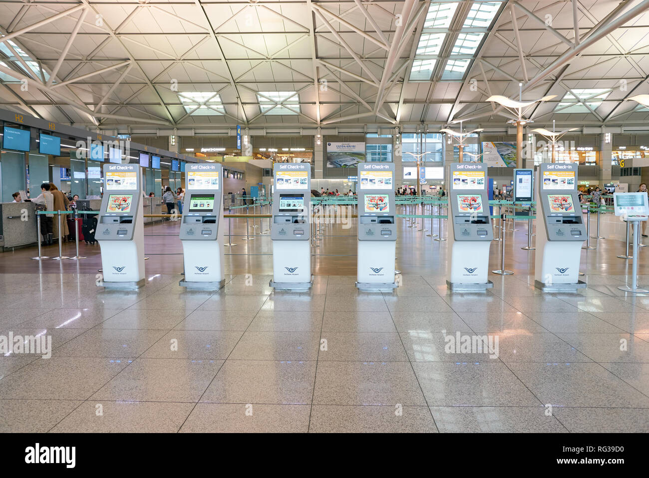 INCHEON, SOUTH KOREA - CIRCA JUNE, 2017: self check-in kiosks at ...