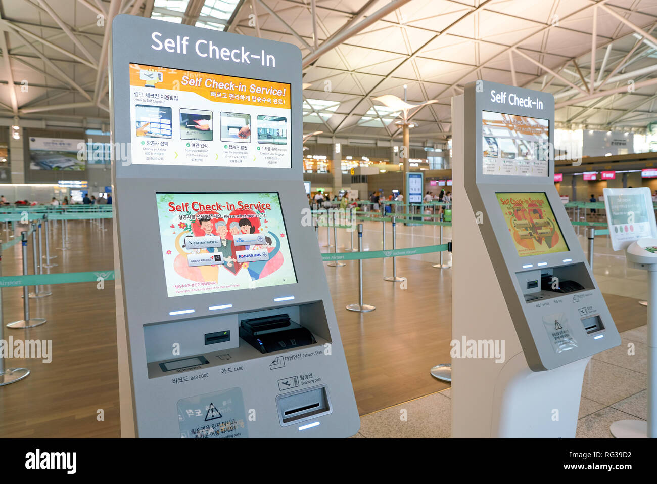 INCHEON, SOUTH KOREA - CIRCA JUNE, 2017: self check-in kiosks at Incheon International Airport. Stock Photo