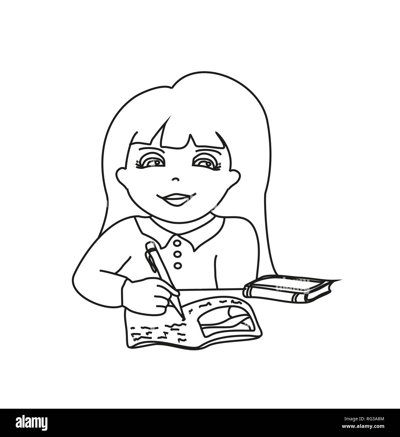 Cute Girl Homework Doodle Cartoon High Resolution Stock Photography And Images Alamy