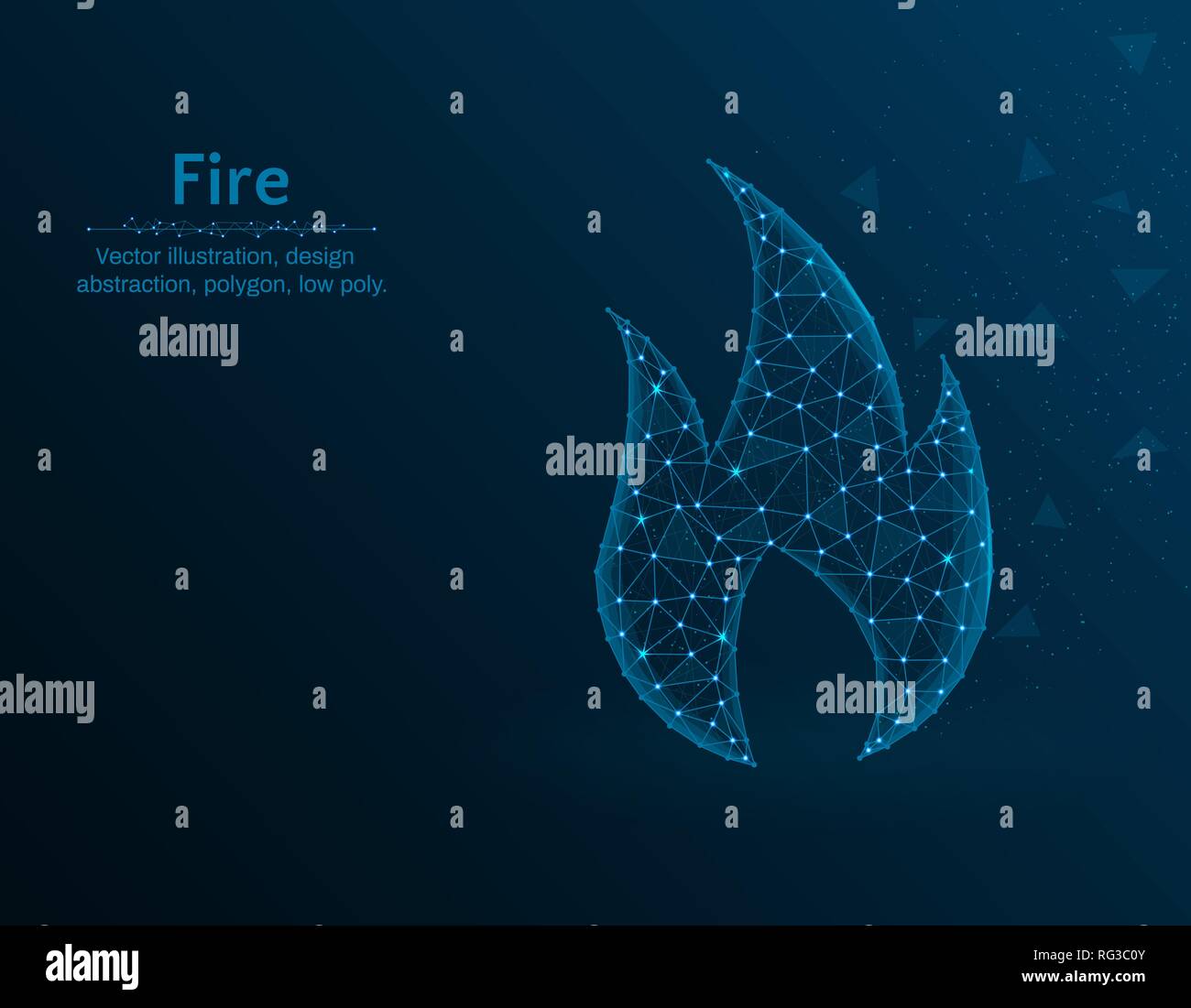 Fire symbol vector illustration, gas polygon icon on blue background ...