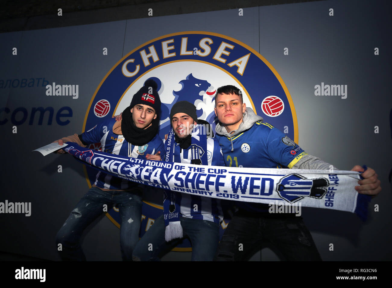 Chelsea fans pose for a picture before the FA Cup fourth round match at ...