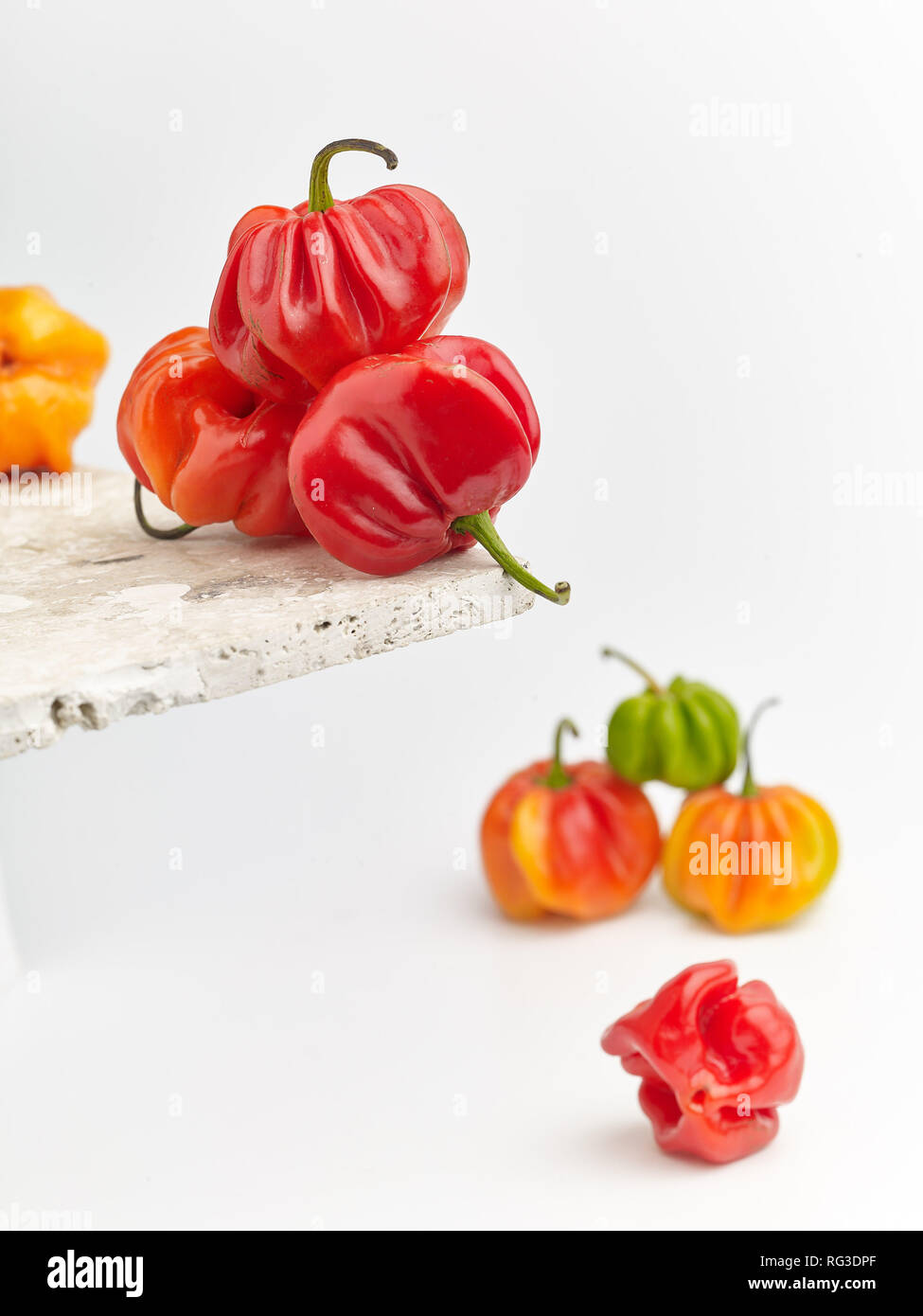 Colourful Scotch Bonnet hot pepper, food still-life photograph Stock Photo