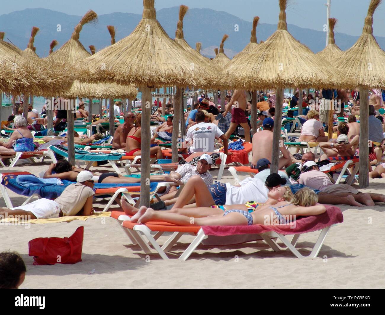 ESP, Spain, Balearic Islands, Mallorca : Beach at S'Arenal, bay of Palma, mass tourism, Stock Photo