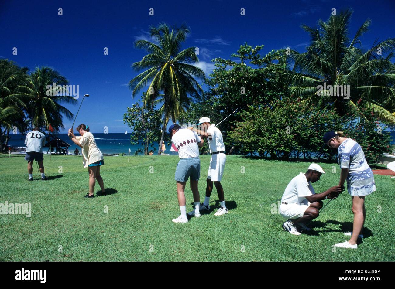LCA, Saint Lucia: the Le Sport hotel in the northeast of the island, wellness and luxury, golf course. Stock Photo