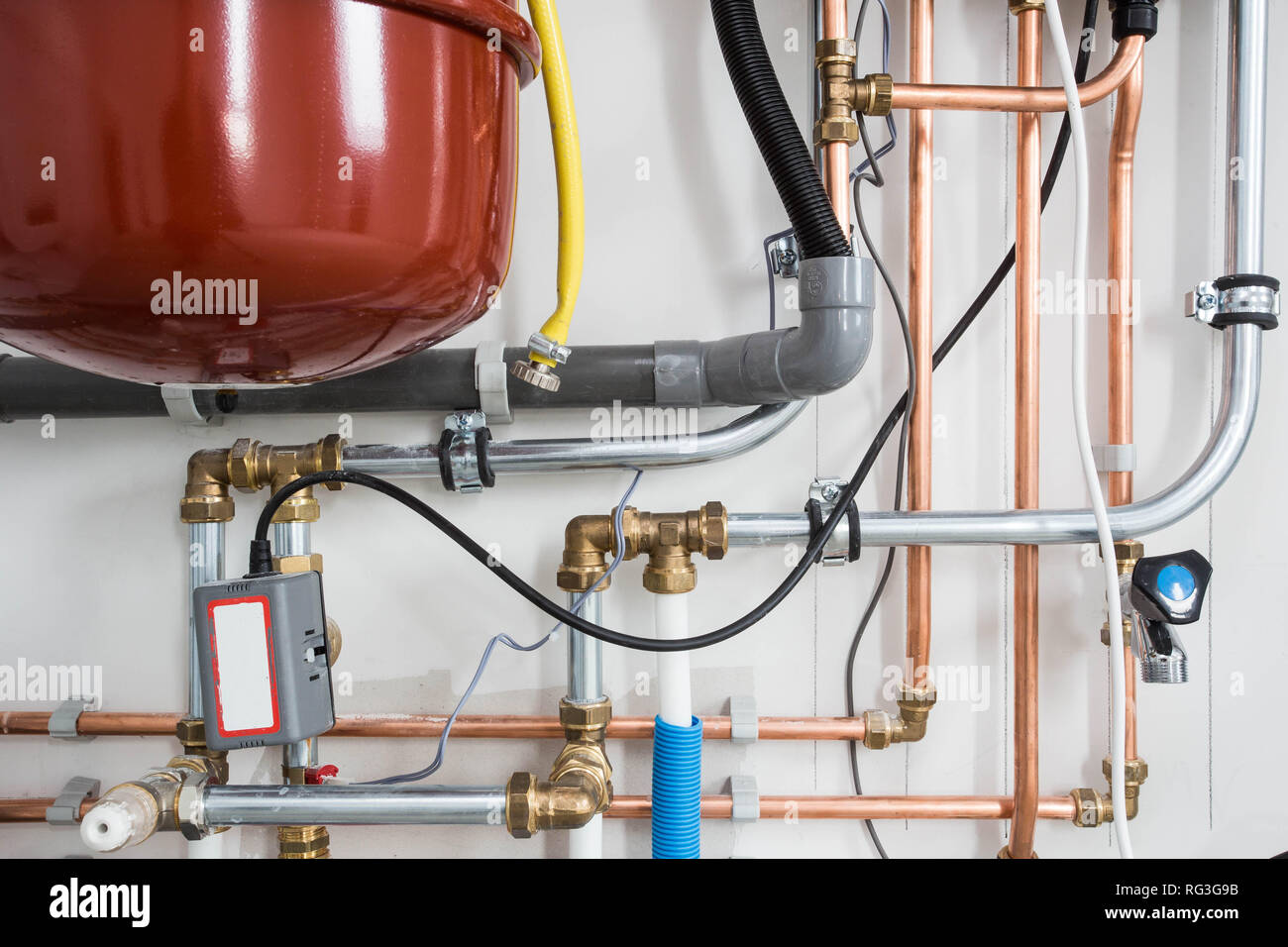 Heating installation, household boiler with heat pomp new Stock Photo