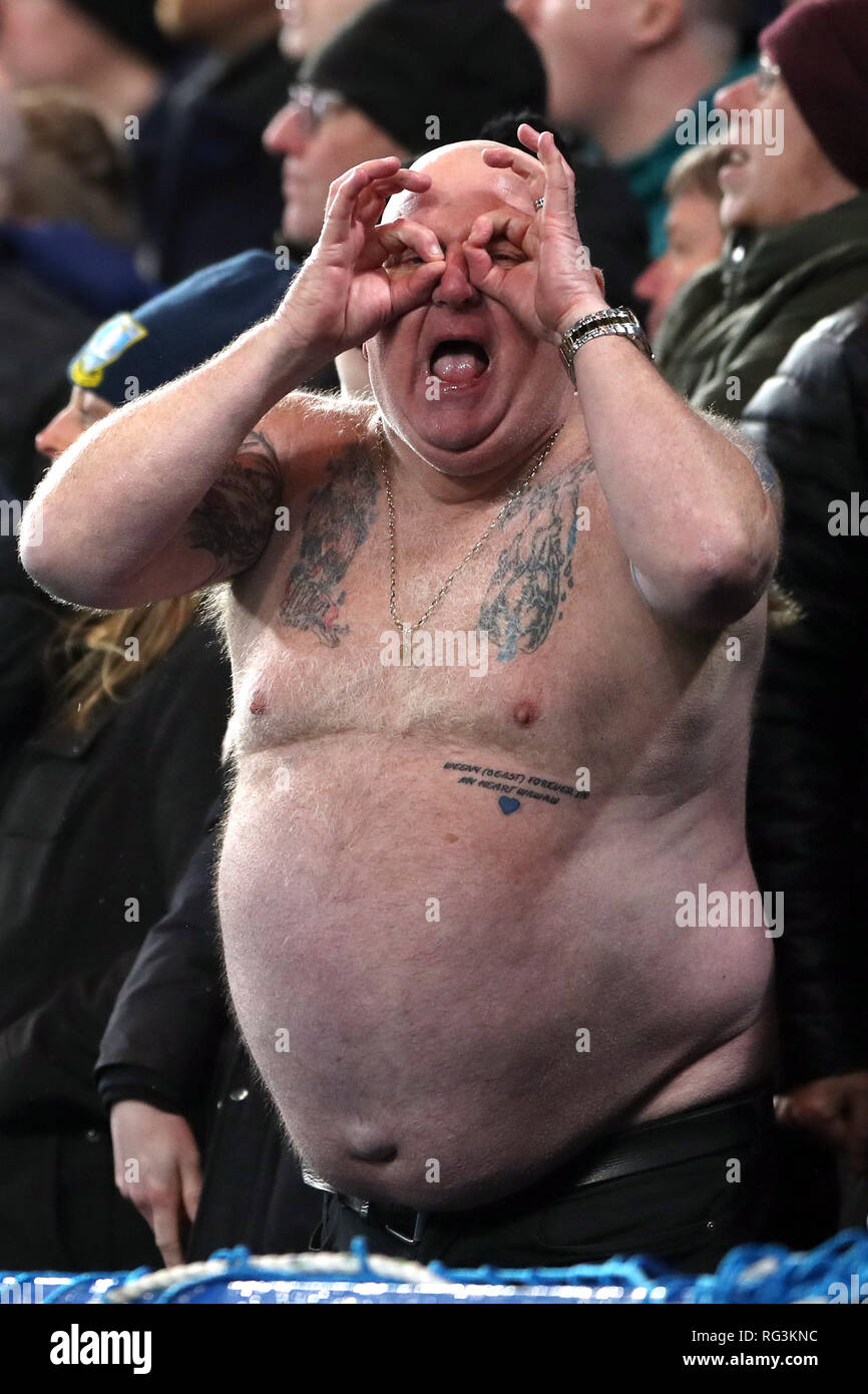 Sheffield Wednesday fan Paul "Tango" Gregory in the stands during the FA Cup fourth round match at Stamford Bridge, London. Stock Photo