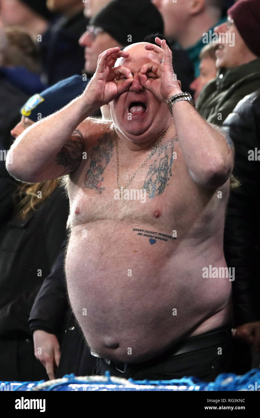 Sheffield Wednesday fan Paul 'Tango' Gregory in the stands during the FA Cup fourth round match at Stamford Bridge, London. Stock Photo