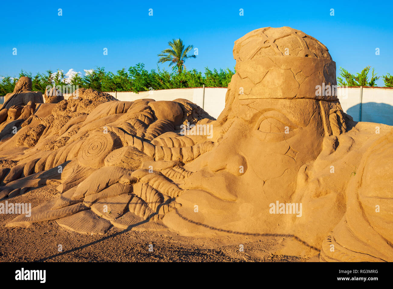 ANTALYA, TURKEY - SEPTEMBER 12, 2014: Sandland or Sand Sculpture Museum is an open air museum located at the Lara beach in Antalya city in Turkey Stock Photo