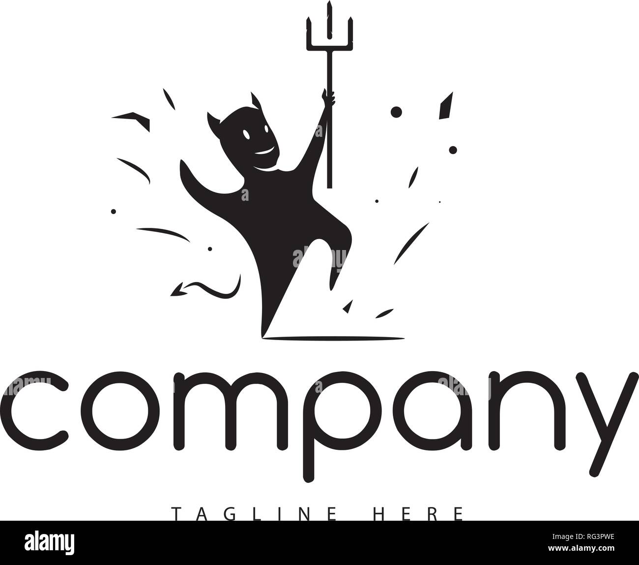 Black Vector logo which depicts a cheerful and perky dancing devil. Stock Vector