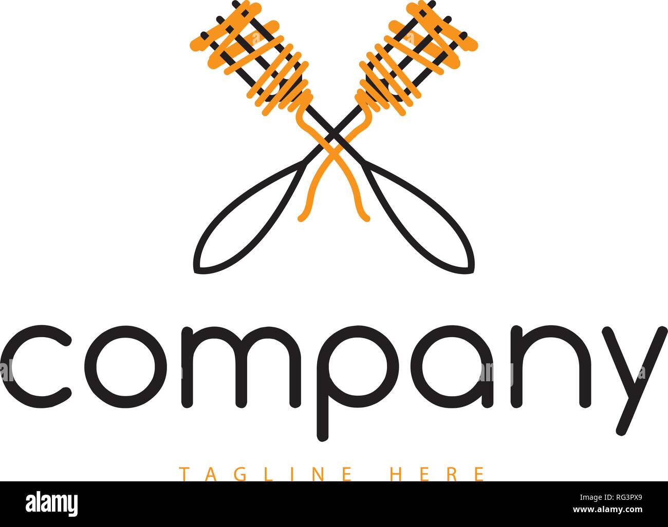 Pasta on Fork. Vector logo which depicts a fork with spaghetti Stock