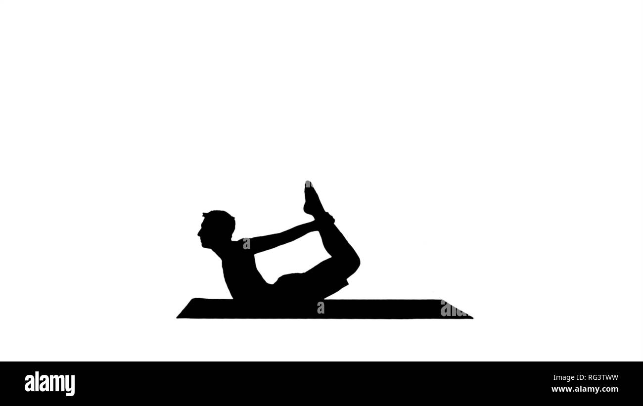 Silhouette Sporty Muscular Young Yogi Man Doing Backbend Exercise