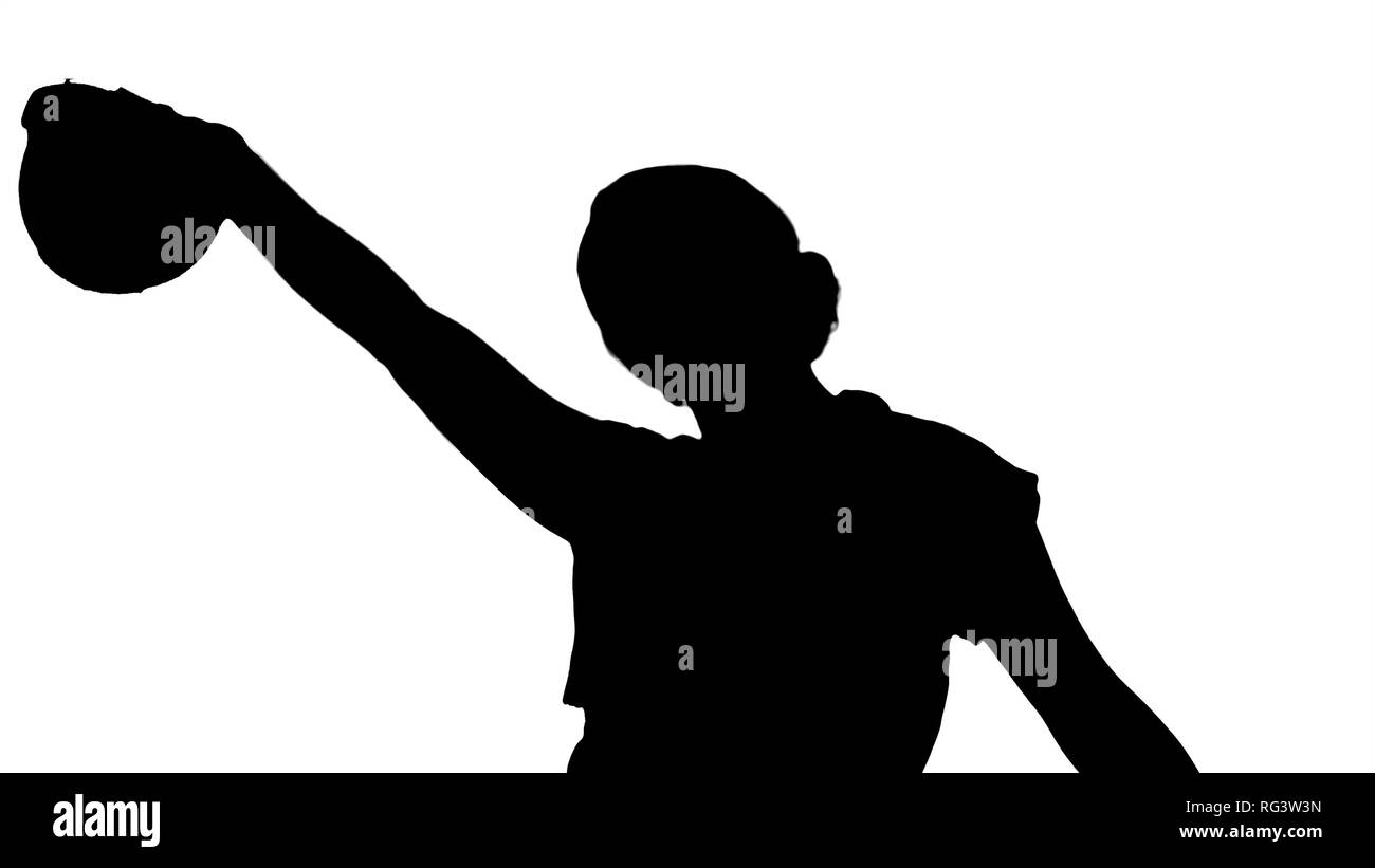 Close up. Silhouette Tradeswoman dancing with a pencil. Professional shot in 4K resolution. 006. You can use it e.g. in your commercial video, busines Stock Photo