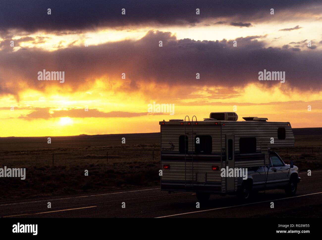 USA, United States of America, New MExico: Traveliing in a Motorhome, RV, through the west of the US. Stock Photo