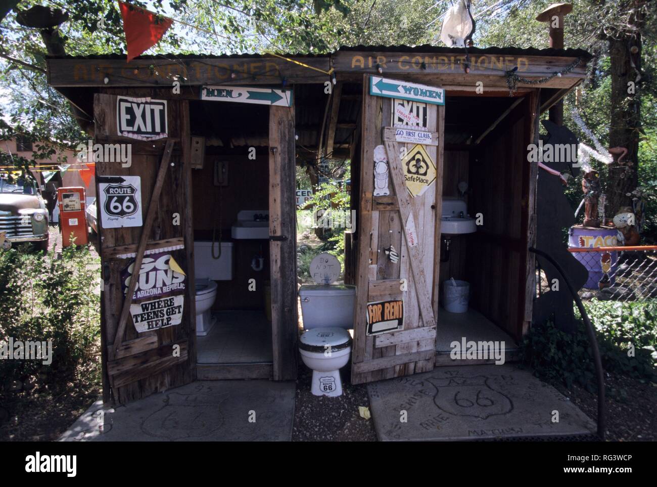 USA, United States of America, Arizona: Historic Route 66, outhouse near Seligman. Stock Photo