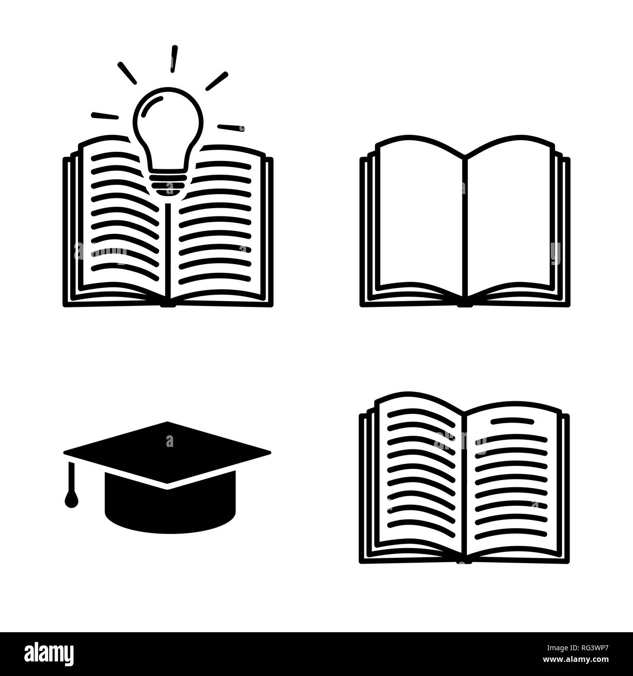 Learning icon set in flat style. Education symbols Stock Vector