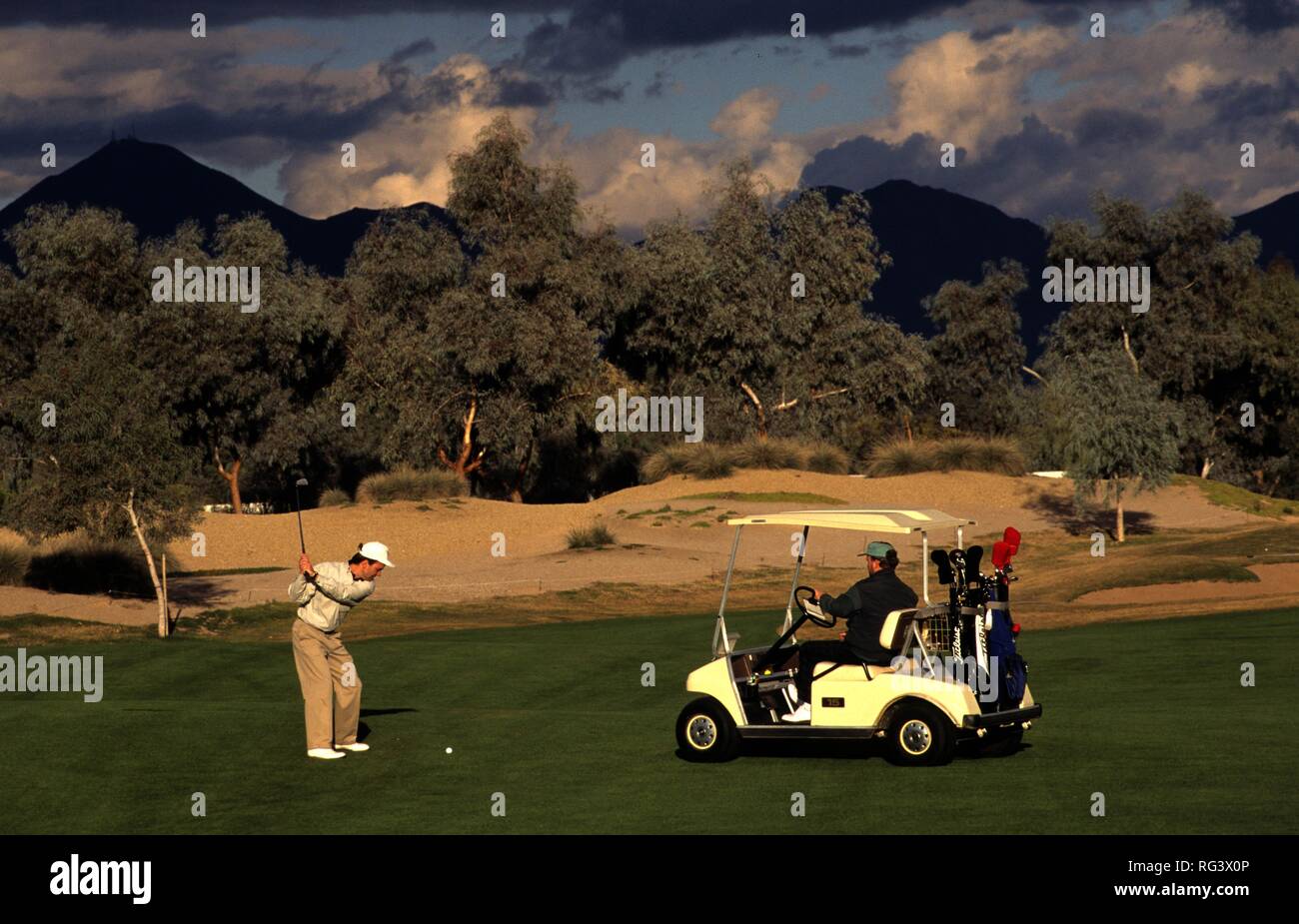 USA, United States of America, Arizona: golf cours in Phoenix. Hyatt Regency, Gainey Ranch Lakes Course. Stock Photo