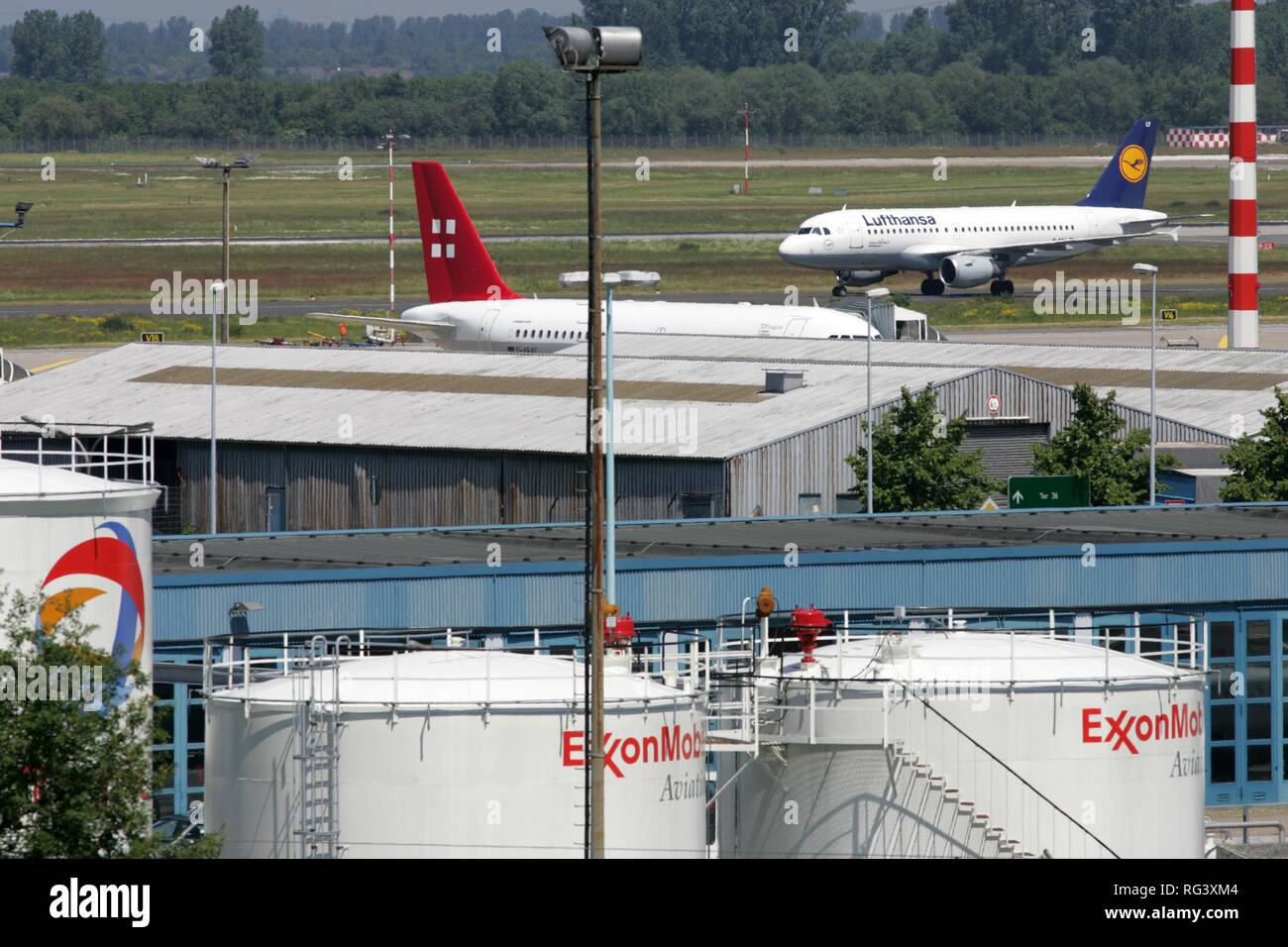 DEU, Germany, Duesseldorf: Fuel tanks at the Duesseldorf International Airport. Stock Photo