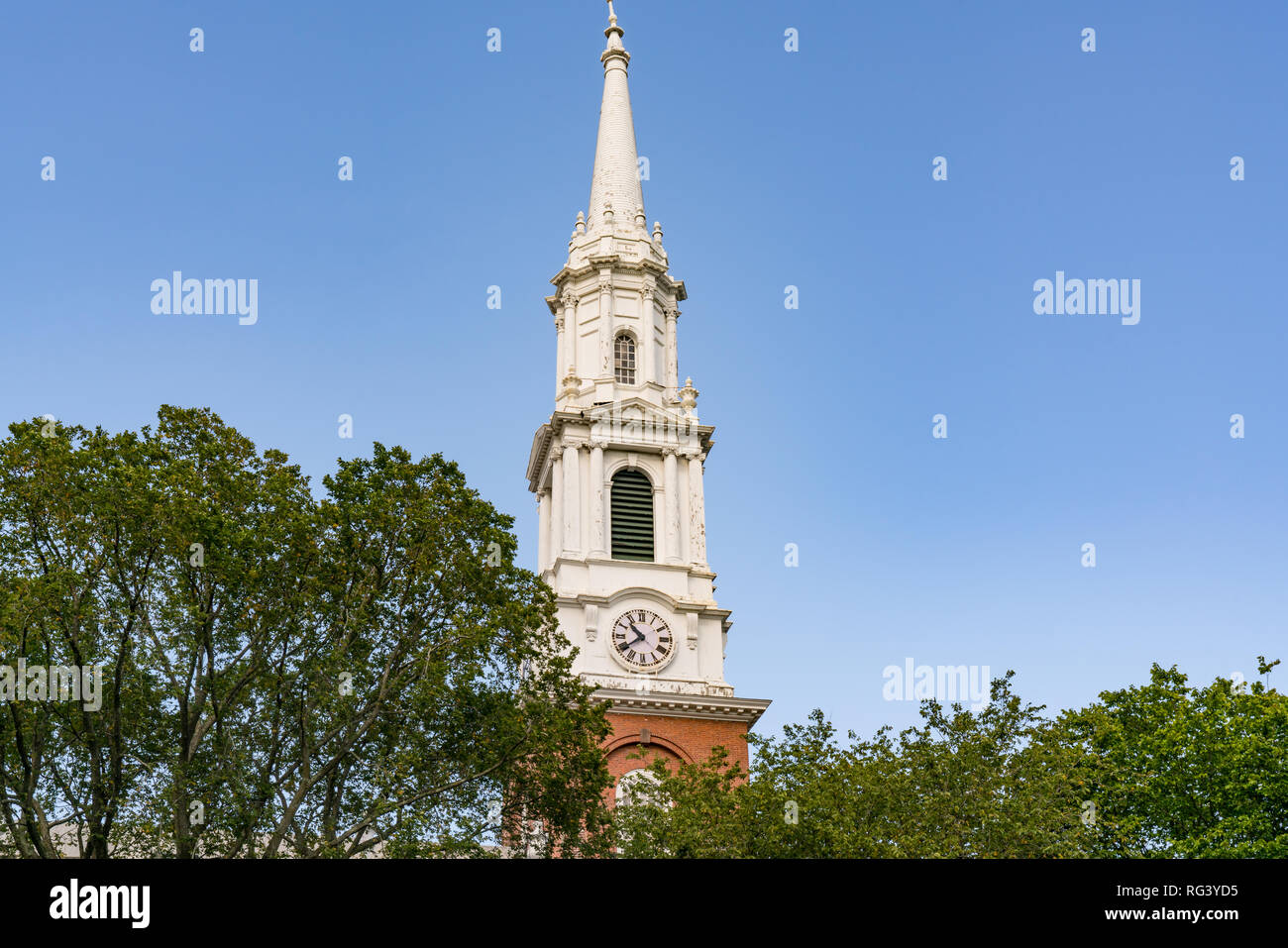 Old New England Colonial Church Steeple Stock Photo