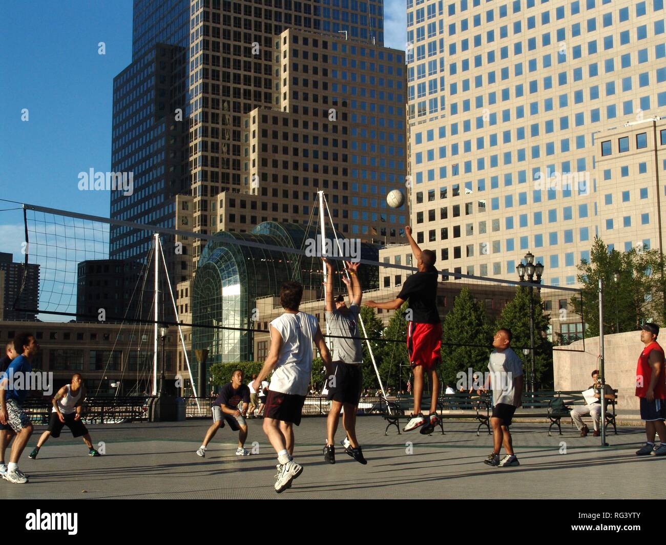 USA, United States of America, New York City: volleyball field at the world financial center. Stock Photo