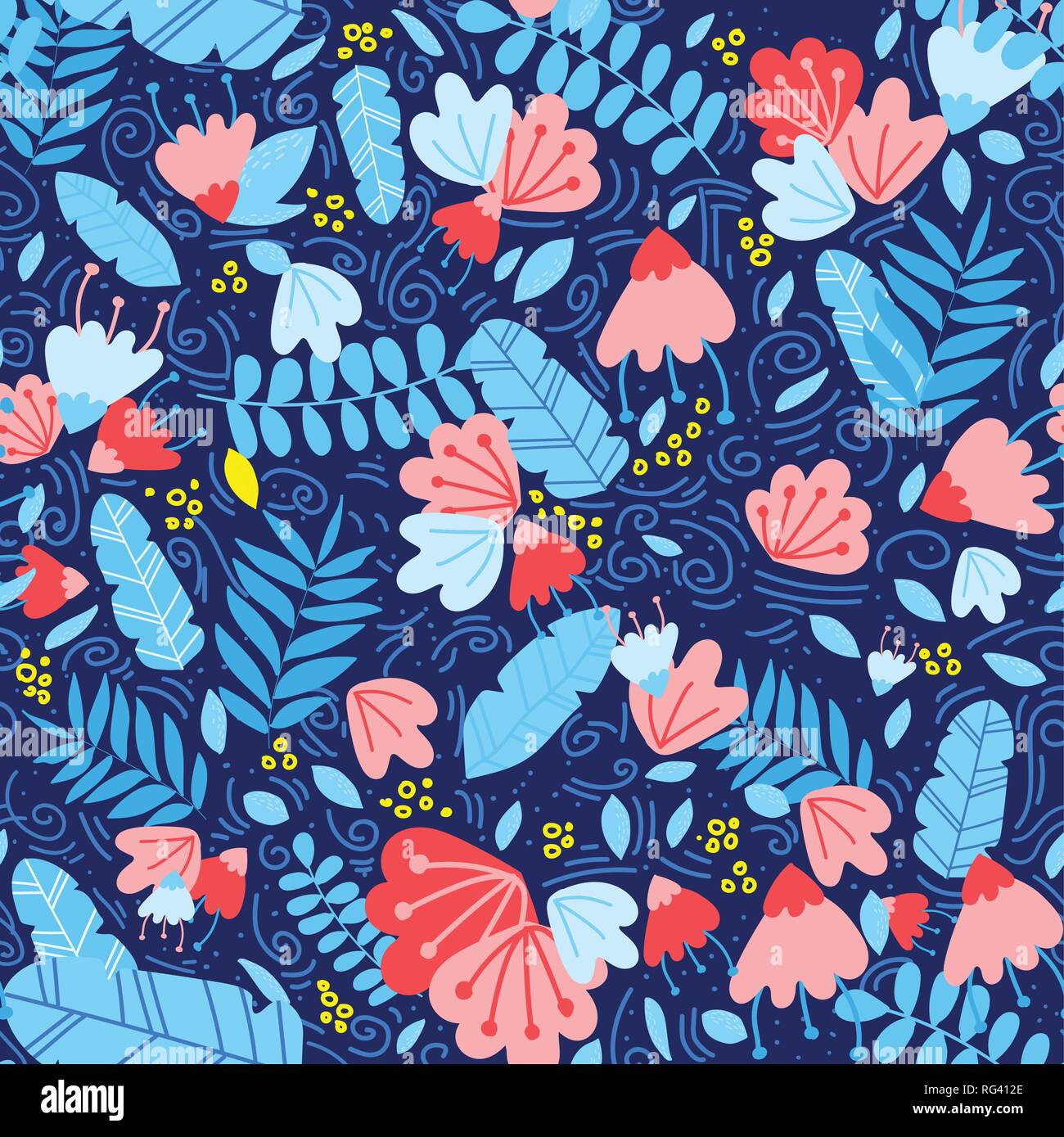 Vector botanical seamless pattern with tropical leaves, plants and ...