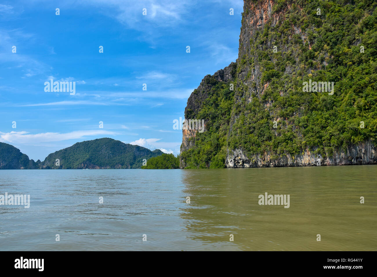 Impressive day time summer landscape with rocks in the water near James Bond Island, Thailand. Stock Photo