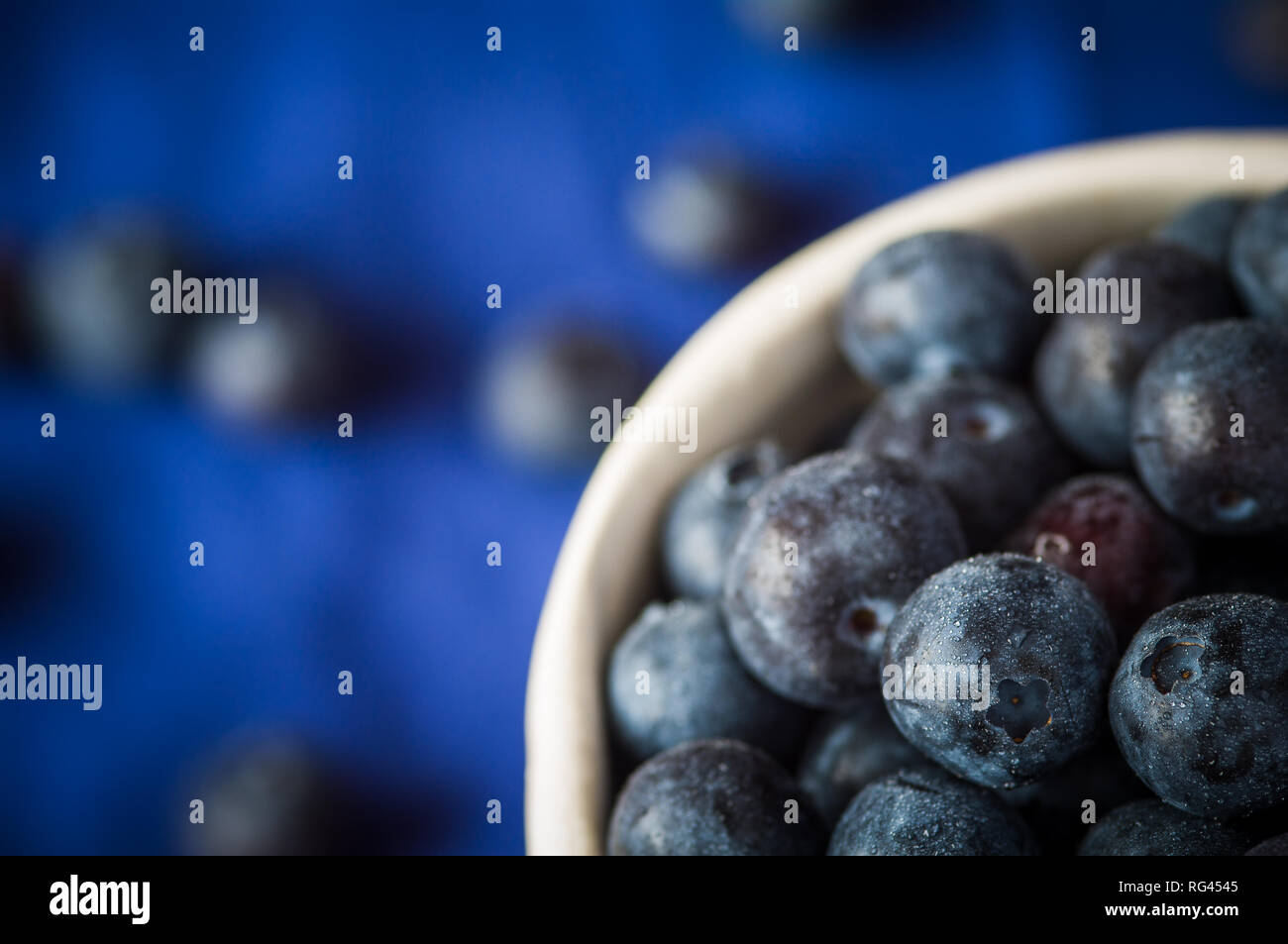 Morning breakfast of blueberries in a bowl Stock Photo