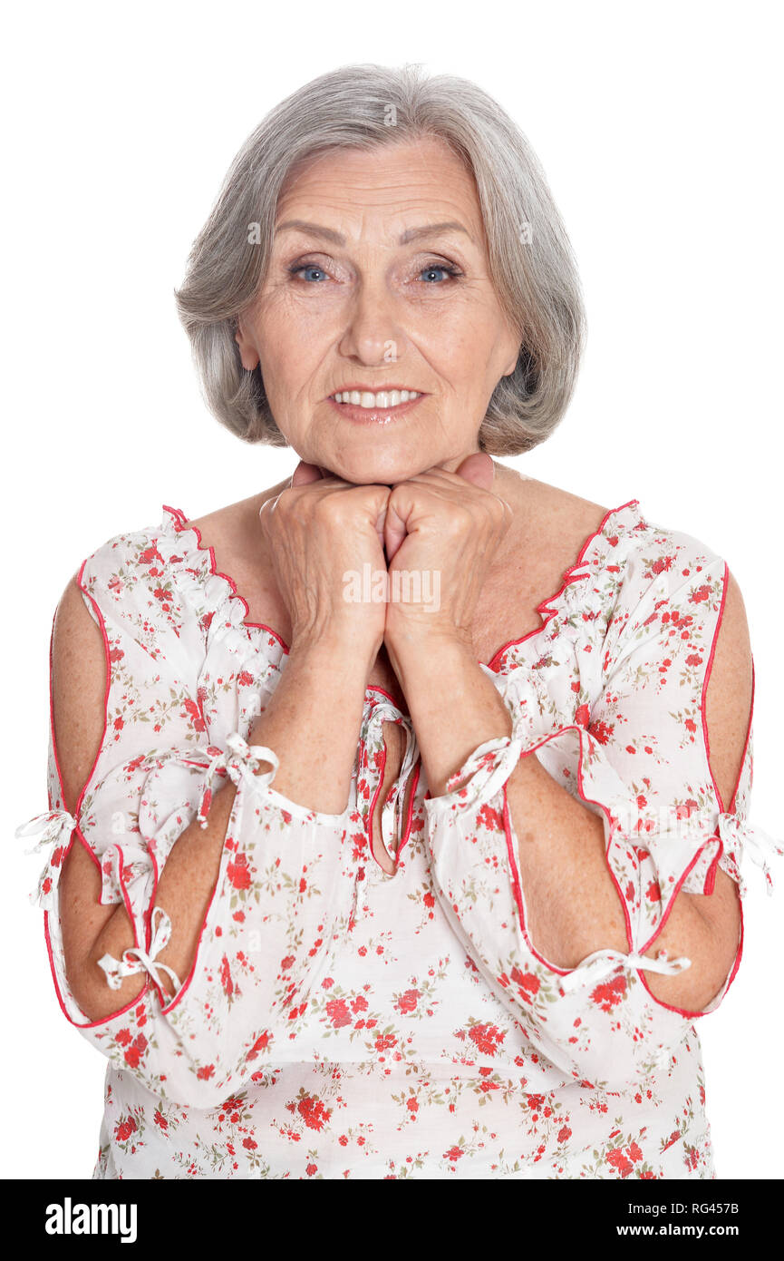 Portrait of beautiful senior woman on white background Stock Photo - Alamy