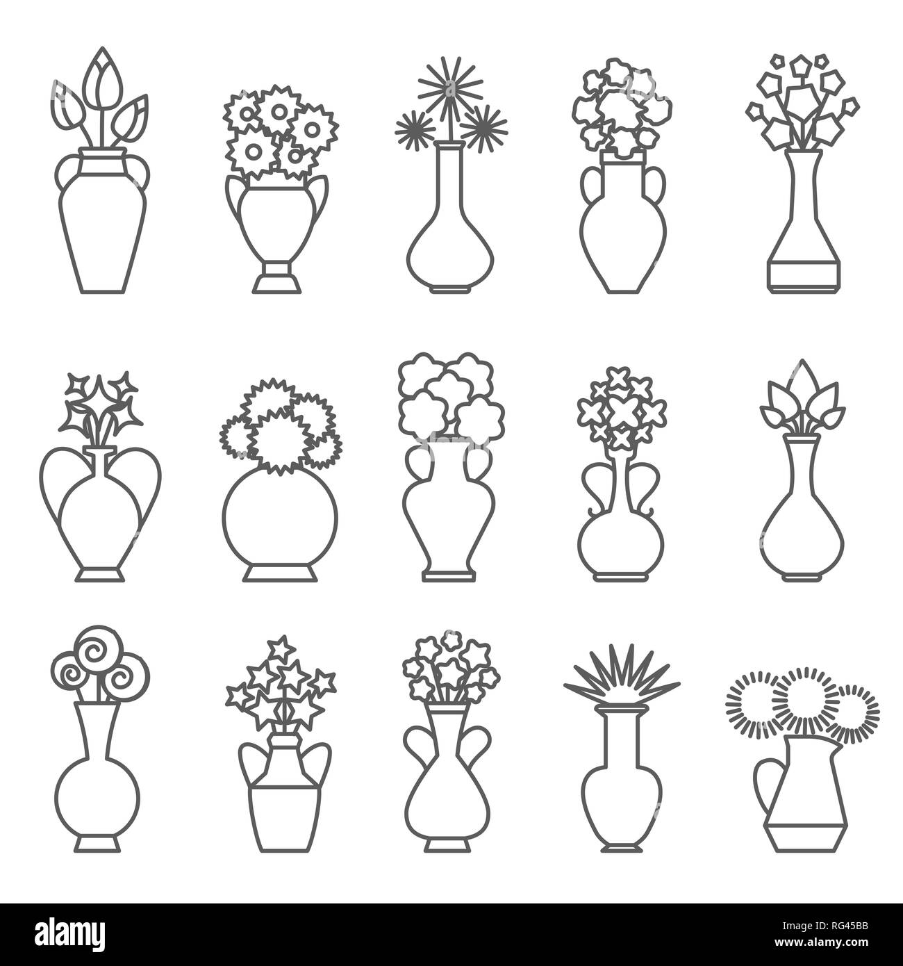 Vases With Flowers Line Icons Stock Vector Image Art Alamy   Vases With Flowers Line Icons RG45BB 