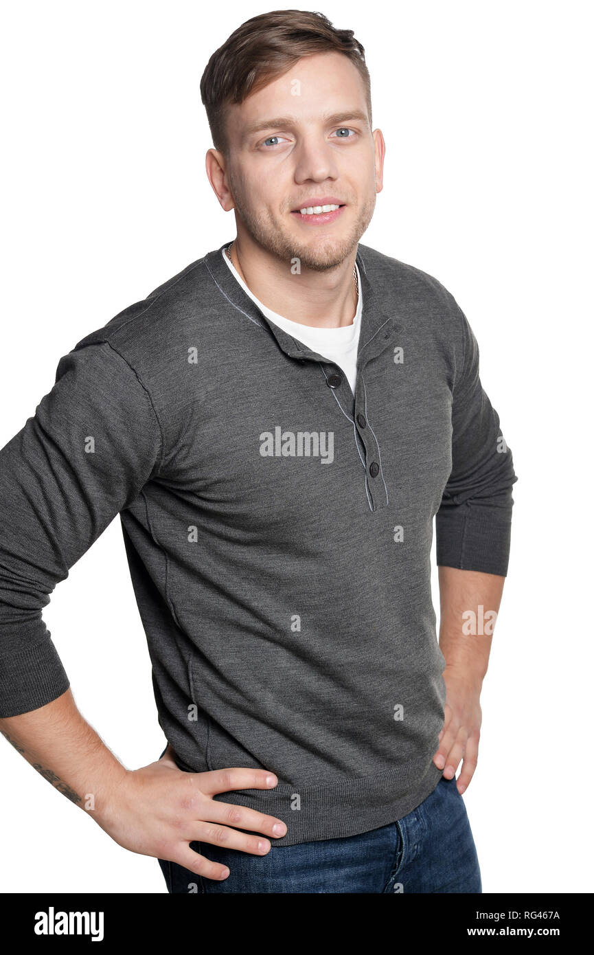Portrait of young man posing on white background Stock Photo - Alamy