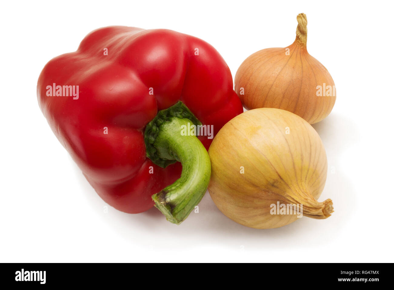 Red pepper and two bulbs isolated on white background Stock Photo