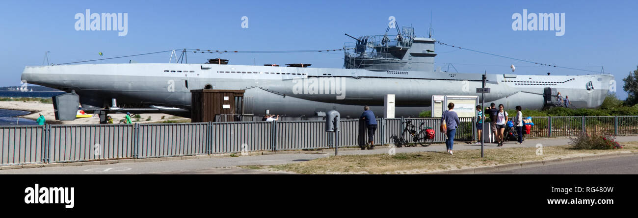 July 6, 2018- Kiel, Germany: At the Laboe Naval Museum, a U-995 Submarine is on display for tourists Stock Photo
